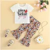 Ensembles de vêtements Toddler Girl Summer Summer Letter Crew Print Crey Neck Short Sheve T-shirts Flower Pantal