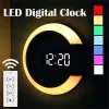 7 couleurs LED Corloges murales thermomètre à télécommande colorée Miroir à LED créatif Muroir mural horloge légère numérique Lumière Corloge intérieure DÉCOR