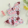 Toddler Girls Summer 2PCS Swimwear Sets One épaule Tops floraux + shorts à volants tutu