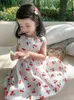 Vestidos de menina meninas vestido de verão 100% algodão bebê vestido de vestido 1-7 anos crianças vestido princesa vestido de fruta de frutas de flores finas e confortáveis