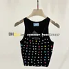 Luxury Rhinestone Embellished Knit Vest Summer Short Style Knitted Vest Women Knits Tee Crew Neck Sleeveless Knitted Camisole