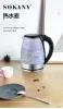 Kettles Portable Electric Glass Kettle 2 liter med blått LED -ljus och rostfritt stål Bas snabbvärme bänkskivor Hemmapparater