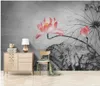 Duvar kağıtları güzel manzara Çin retro mürekkep lotus soyut el boyalı tv arka plan duvar
