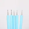 5pcs / ensemble à deux extrémités Nail Art Dotting Pen Acrylique Dessin Dessin Brosse de fleur Rhingestone Crystal UV Gel Painting Manucure Tools