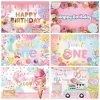 Candy Bar Shop Backdrop for Photography Ice Cream Donuts Cupcake Lollipop Sweet Baby Birthday Party Background Kids Photo Studio