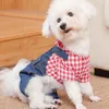 Dog Apparel Stripe Jumpsuit Hoodie Denim Jeans Jacket Coat For Small To Medium Vest Vintage Wash Clothes (Red Plaid)