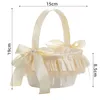 Party Decoration Round Champagne Satin Wedding Flower Girl Basket Basket Basketter Smidigt handtag