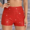 Kvinnors shorts kvinnor paljett glittrande design klubbfest för hög elastisk midja smal fit mini glänsande