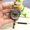 Steampunk mechaniczny zegarek kieszonkowy vintage brązowy fob zegar szklany rzymski cyfra mini relogio de bolso mecanicas 240327