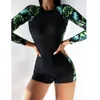 Summer New Long Sleeved Swimsuit Conservative Sunscreen Surfing Suit One Piece