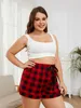 Plus size dames pyjama shorts Red Plaid Drawtring slaapkleding broek elastische taille nachtkleding broek bodem huiskleding kleding