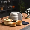 Set di tè da viaggio per esterni in ceramica una pentola due tazze di tè infusore portatore portatile per carpichi personalizzati e set di tazze