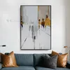 Hand Drawn Oil Painting Abstract Gold Foil Character Wall Art Poster Modern Street View Canvas Picture Living Room Bedroom Porch