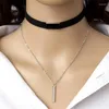 Choker Black Velvet Necklace Strip Rope Chain Bar Square Tube Chocker Women Collar Mujer Collier Femme Ras Du Cou