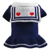 犬のアパレルペットセーター服秋の冬暖かいウール服ラブネイビースカート子犬ジャンパー