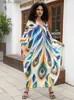 Basis Casual jurken Kleurrijke Boheemse bedrukte Kaftan Dames Beach Dress Soft Cozy House Robe Boho Vacation Batwing Sleeve losse Moo -jurk Q1634 L49