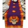 Halloween flores calavera de lino corredores decoraciones de fiesta navideña mesa de comedor lavable corredores de comedor bufandas decoración de la mesa