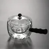 360 ° roterende 650 ml hittebestendige glazen theepot met infuser voering filter kungfu theepot zijkant houten handgreep kook thee ware set