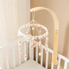 Baby Crib Wood Crochet Rabbit Bed Bell Wool Rattles Toy Mobile Toddler 0-12 månader Mobile Rattles Carousel For Cots Musical Gift