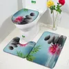 Zen Green Bamboo Bath Mat Sets Pink Lotus Runnen Water Zwart Stone Spa Landschap Badkamer Decor Non-slip Tapijten Toiletdeksel