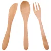 Forks 1 Set Kids Flatware Serving Children Safety Wood Cutlery Fork Spoon Kit