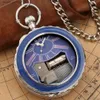 Pocket Watches Fashion Blue Hand Mank Tank Music Quartz Pocket Men Women Cute Elephant Animal Pattern Blue Dial Pocket Chain Y240410