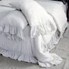 3st 100% Pure Linen Ruffle Däcke Cover Set Pudowcase and Depet Cover Double Queen King Size Sime Bed Set Lin Bedding Kit