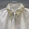 Blouses féminines 2024 printemps sociale lourde industrie perle perle blouse en satin pour femmes chemises de couleur unie solide femme