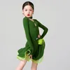 Wear 2024 Fashion Long Manchet National Standard Latin Dance Professional Robe For Girls Samba Chacha Green XS7687