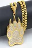 Hip Hop Bear Paw Footprint Gold Anhänger Halsketten Anhänger Bling Bling Iced Out Crystal Halsketten Edelstahl Seilkette 8978720