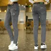 Men's Jeans Fashion Embroidery Stretch Skinny Mens High Quality Brand Denim Pants Mid-Waist Elastic Slim Black Gray Blue