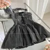 Casual Dresses Women's Denim Dress Spring Summer Thin Solid Color Neck-Mounted Backless Lace-Up Slim A-Line Short Sexy