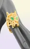 Trendy Hollow Leopard Animal Ring Ring Green Eyes Hollow Panther Heads Rings For Men Mulheres Jóias de Party5797463