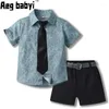 Sets de ropa Fashion Fashion Summer Boys Gentleman Camisas de manga corta Camas de copa con cinturón con el cinturón trajes de niños casuales