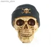 Konst och hantverk Moquerry Harts Skull med Cap Sticked Hat Othic Human Skull Statues Handikraft Huvudform Fiurines Home Bar Decor Halloween L49