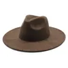 Suede hoed vrouwen mannen grote fedora hoeden grote fedoras brede rand mode mode eenvoudige jazz top caps herfst winter kerstfeest cadeau nieuw 2024 9,5 cm