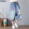 Jeans pour femmes pantalon féminin pantalon fleur patchwork ethnique croix pantalon élastique taille large jambe llj