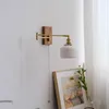 Wall Lamp IWHD Walnut Canopy Copper LED Beside Long Arm Left Right Rotate Ceramic Lampshade Bedroom Living Room Stair Light