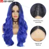 Wignee 1b azul peruca onda corporal perucas de renda sintética para mulheres perucas de cosplay longa perucas diárias de vida na venda