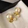 2024 Hot Luxury Pearl Brand Charm Stud Earrings for Women Big Ball Double Side Designer 18K Gold Plated Clip on numbers Earring Ear Cuff Rings Original Jewelry Gift