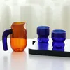 Borosilikat färgade glasögon termoflaskor för kaffeldelning kruka högkvalitativ värmebeständig glasmjölk koppar vatten flaska blå