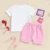 Roupas conjuntos de roupas blotona criança menina menino de menino de aniversário letra impressão de manga curta camisetas tops shorts elásticos de cintura 2pcs Conjunto de roupas de verão