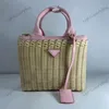 New Color Pink Beach Bag Fashion Moda de grande capacidade Rattan Tote Women Designer Wicker Woven ombro Bolsa Crossbody Mulher Luxo Verão Big Purse