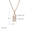 Colliers pendants Kinel Classic Square Collier pour femmes 585 Couleur en or rose avec accessoires de zircon naturel bijoux quotidiens simples