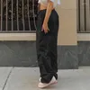 Kvinnors byxor svart last kvinnor kläder streetwear bandage mode fickor sommar tröjor lösa estetiska avslappnade baggy byxor