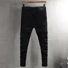 Jeans masculino Moda de streetwear Men de alta qualidade Black Stretch Slim Fit Spliced Biker Biker Patched Hip Hop calças HOMBRE