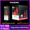 Digital Display Puff 10000 Vapes Disposable Puff 10k Breze Stiik BS BLAZE 10000 Puff Vape Box 10k puff E Cigarette 18 Pre-filled Cartridge Pod Vapes 10 Flavors Vaper Pen