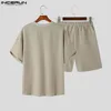 Incerun in stile coreano da uomo set sottili texture top a maniche corte traspirabili cortometraggi casual strade a due set s5xl 240409