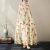 Casual Dresses Print Floral Thin Light Soft Cotton Loose Bohemia Long Dress For Women Summer Holiday Outdoor Travel Beach Tank