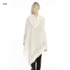 Mulheres Capuzes de inverno Shawl Wrap Knit Fringe Tassel Lace-up Poncho Cape